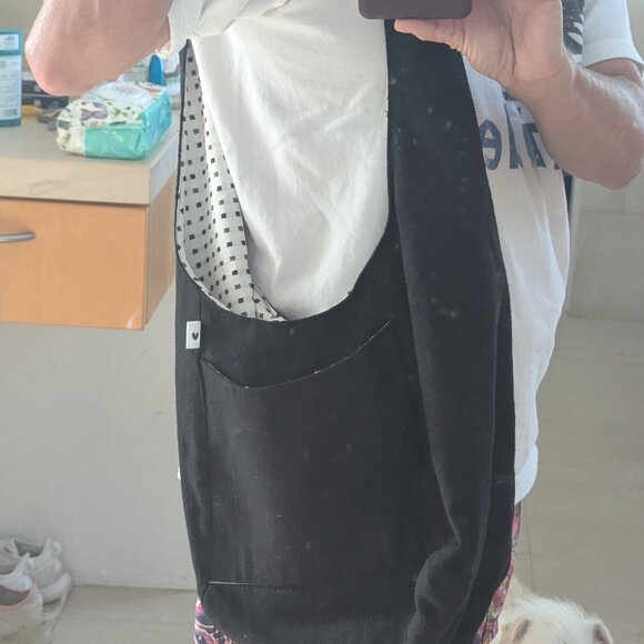 CUTE HANDMADE BLACK LINEN BAG-UNUSED-THIS IS A HOMEMADE ITEM/UNBRANDED - Picture 8 of 11
